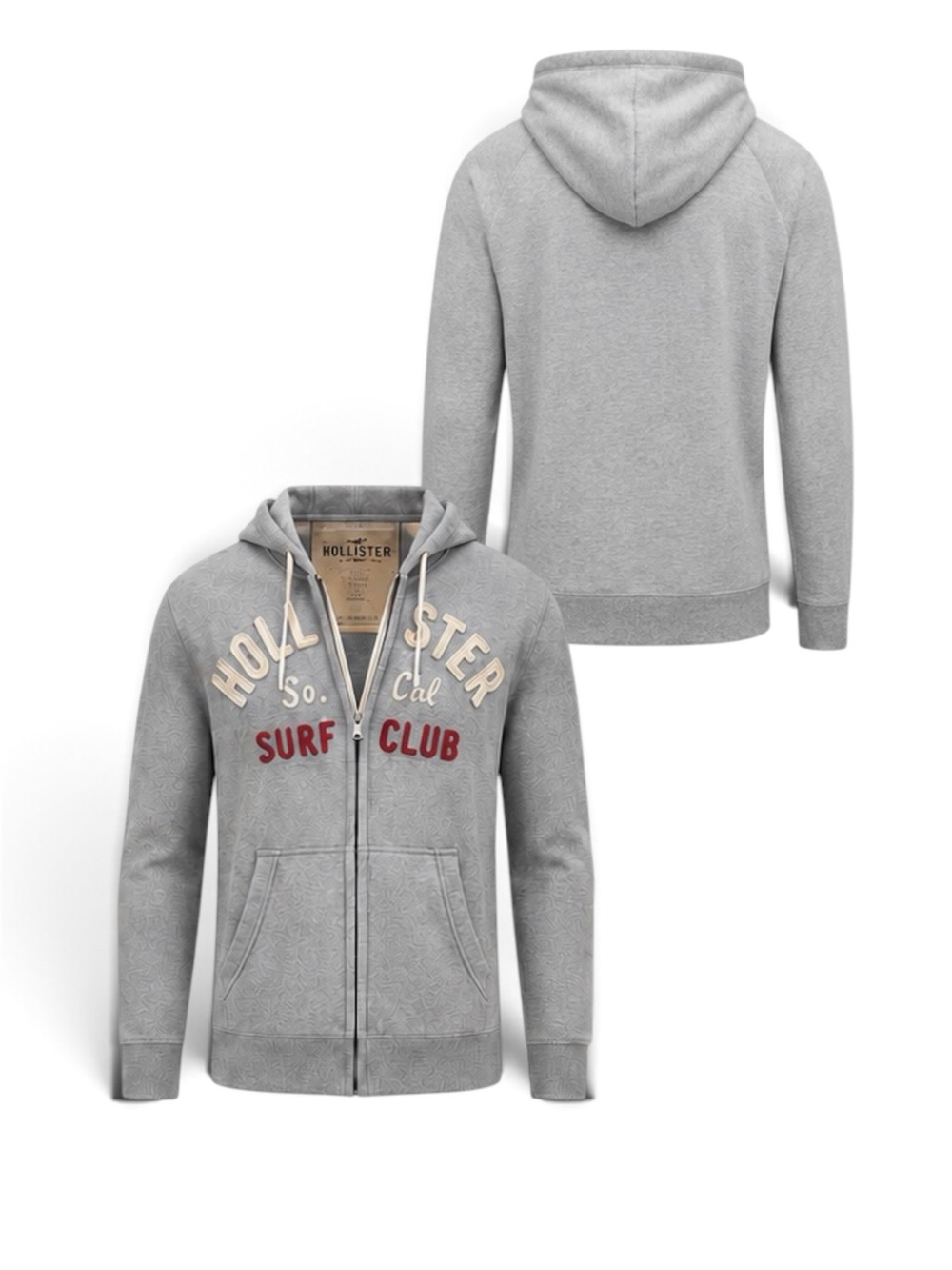 Hollister California Grey So Cal Surf Club Full Zip Graphic Hoodie XL Vintage